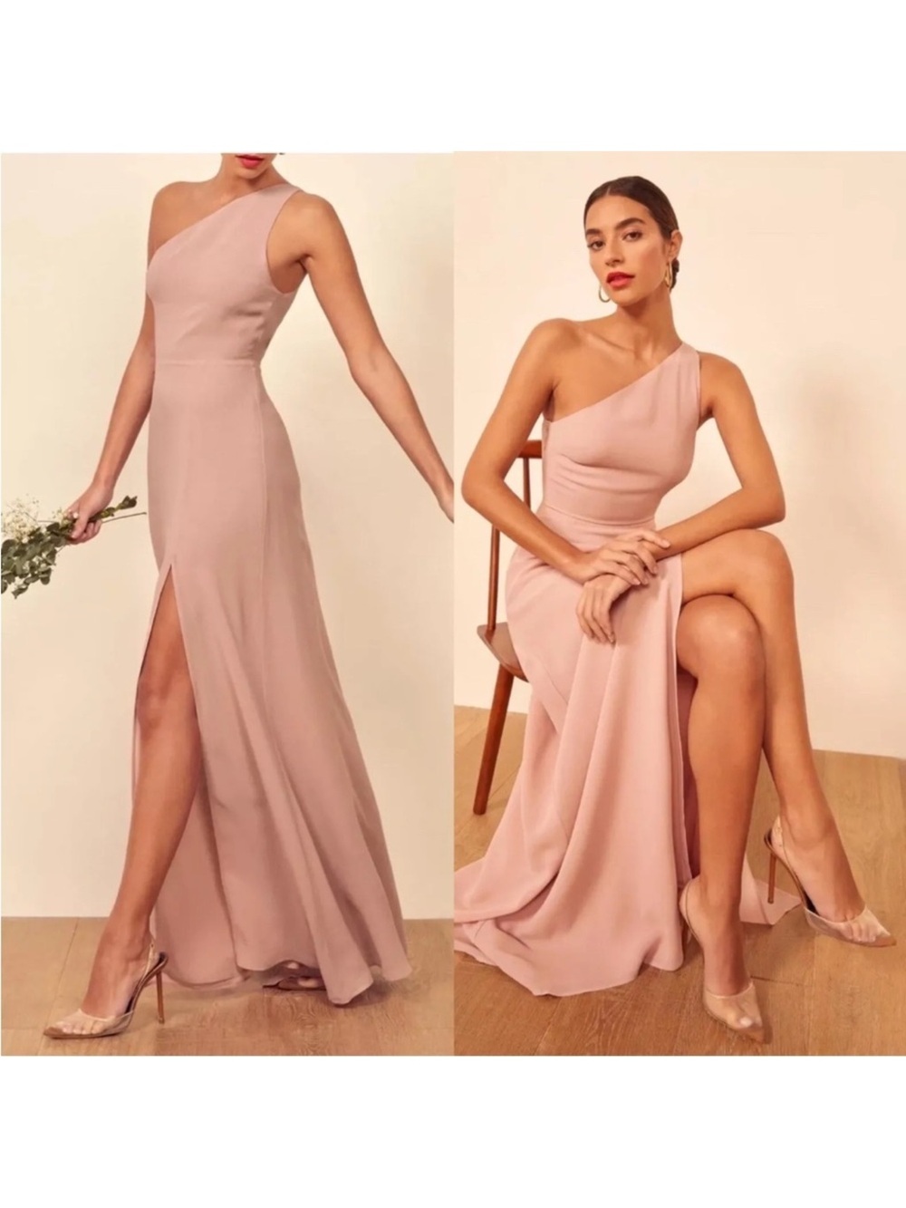 Reformation NWT One-Shoulder Blush Pink Gown with Front Slit Retail $348 size 8